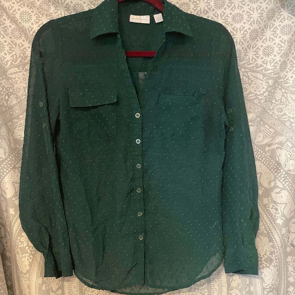 Forest Green Collar Button Down Top